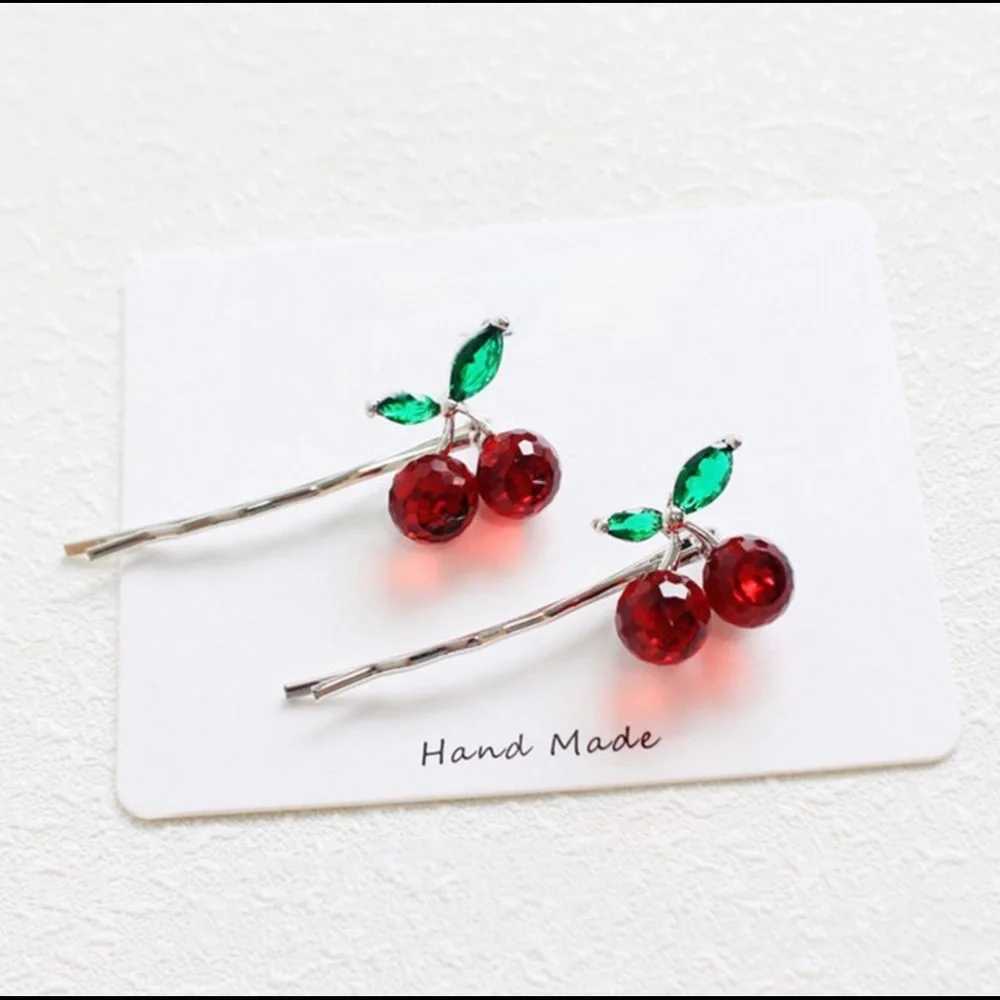 Red crystal petite cherry Bobbie pin pinup